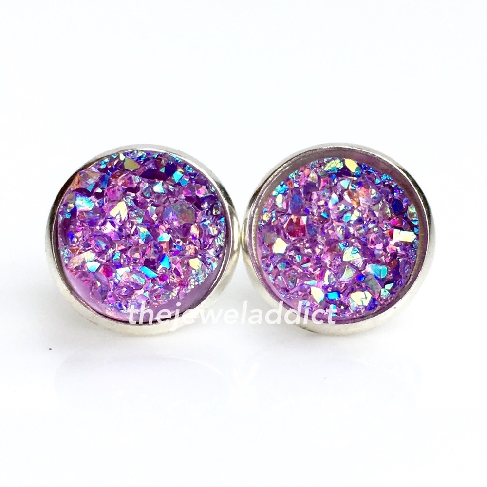 3 for 15🎀chunky light purple Druzy style earrings - Picture 6 of 7